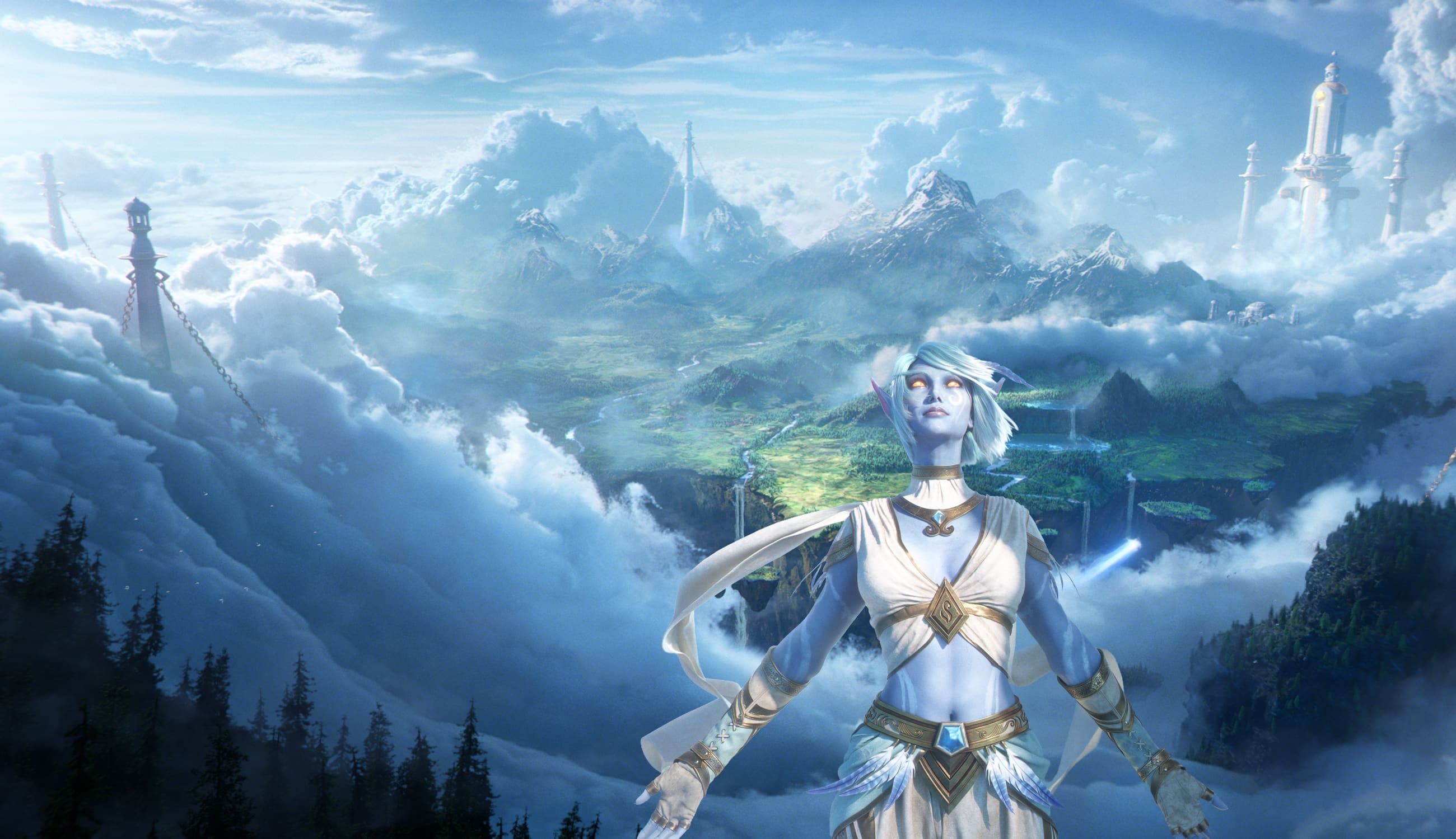 Skyborne ante un paisaje entre nubes, imagen oficial de Warcraft Forever